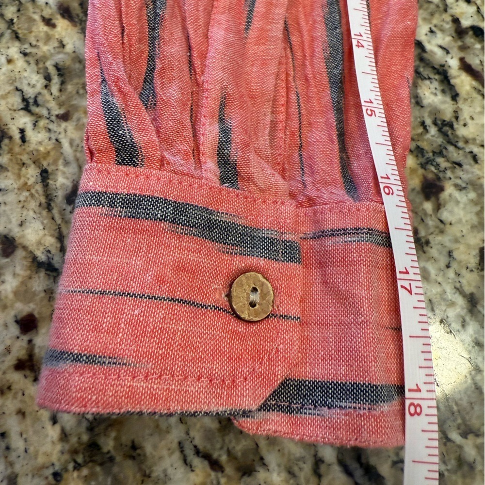 Pinkish Red Striped Linen Button-Front Top - Picture 9 of 11
